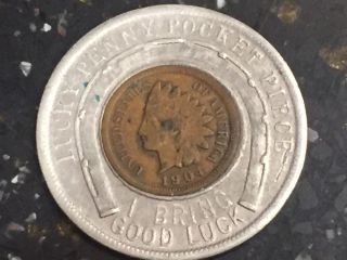 Rare 1904 St Louis World ' S Fair Encased Indian Head Good Luck Penny photo