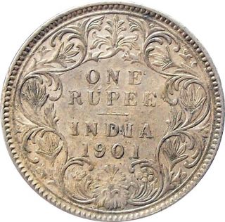 British India 1 - Rupee Silver Coin Queen Victoria 1901 Ad Km - 492 Extra Fine Xf photo