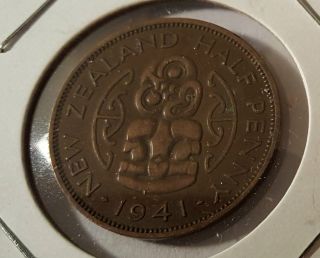 1941 Zealand 1/2 Penny Circulated Coin King George Vi Very Fine photo