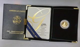 2006 $5 1/10th Oz Gold Proof Eagle In Us Case W/ Box/coa photo