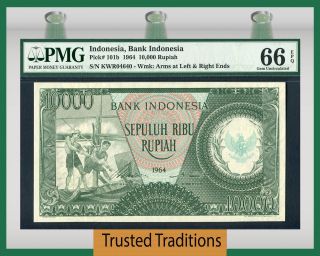 Tt Pk 101b 1964 Indonesia Bank Indonesia 10000 Rupiah Pmg 66 Epq Gem Unc photo