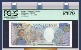 Tt Pk 22 1988 - 89 Rwanda 5000 Francs Pcgs 67 Ppq Gem photo