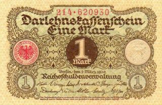Xxx - Rare German 1 Mark Banknote Darlehnskassenschein From 1920 Unc photo