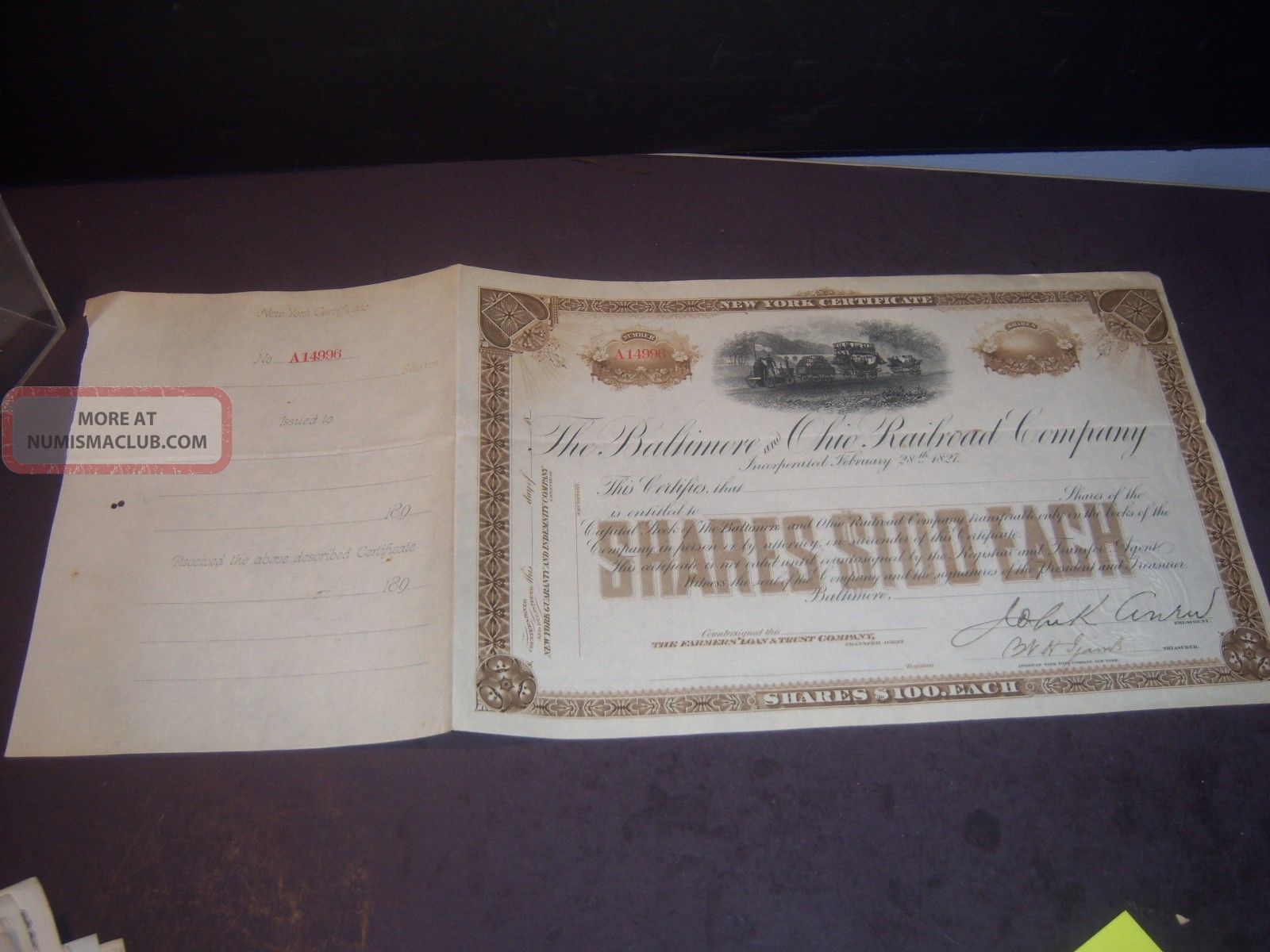 1890 Baltimore And Ohio Rail Road Co Stock Certificate Shares $100 Each R401 Pz Transportation photo