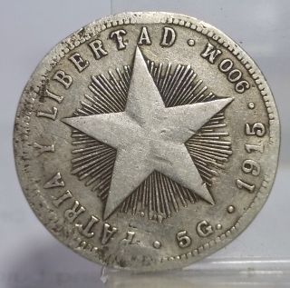1915 Star 20 Centavos Silver Coin Rare Circulated photo