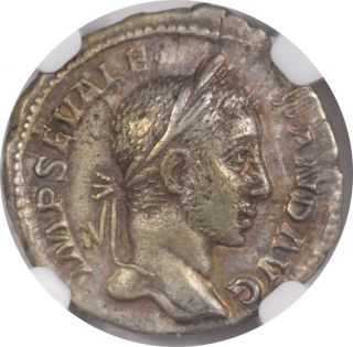 Roman Empire,  Sev.  Alexander,  Ad 222 - 235,  Ar Denarius,  Ngc - Graded Xf photo
