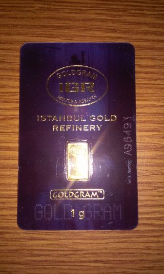 1 Gram Istanbul Refinery Gold Bar.  9999 Fine (in Assay) photo