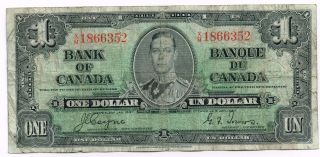 1937 Canada One Dollar Note ' Coyone/towers ' photo