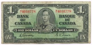 1937 Canada One Dollar Note ' Gordon/towers ' photo