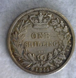 Great Britain Shilling 1845 Fine Silver Coin (stock 0544) photo