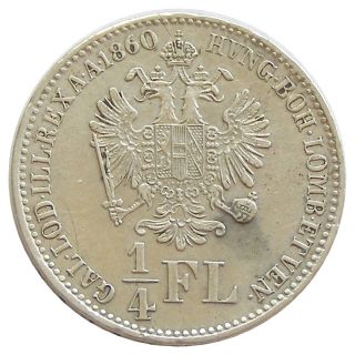 V989 Austria 1/4 Florin 1860 B Km 2214 Silver Coin Österreich photo