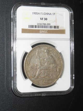 1905a,  French Indo - China,  Piastre,  Km - 5a.  1,  Ngc Vf - 30 photo