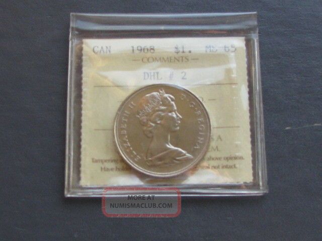 Canada 1968 Nickel Dollar - Iccs Graded Ms - 65 (dhl 2) Coins: Canada photo