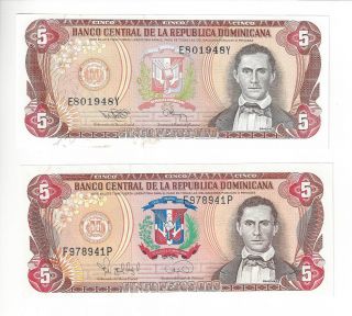 Dominican Republic 5 Pesos,  1994 And 1995 Long Obsolete Scarce Unc photo