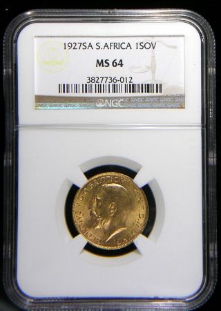 South Africa 1927 Gold Sovereign Ngc Ms - 64 Sharp Bright Lustrous Looks Better photo