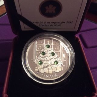 2011 $20 1oz Fine Silver Coin - Christmas Tree - Green Swarovski Crystal Elements photo