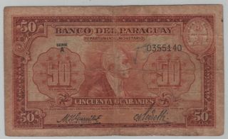 Paraguay Banknote 50 Guaranies Law 1943 Gonzalez - Pedretti Pick 181 photo
