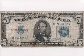 Series Of 1934 $5 Silver Certificate Blue Seal Circulated photo