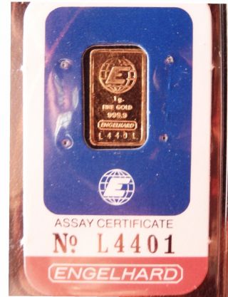 One Gram Englehard 999.  9 Fine Gold Certified Assayer Usa Englehard Industries photo
