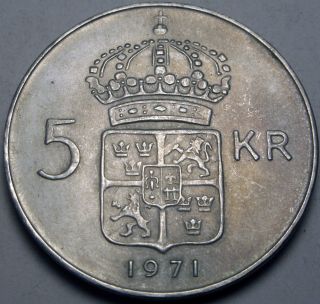 Sweden 5 Kronor 1971u - Silver - Gustaf Vi.  Adolf - Vf - 2025 猫 photo