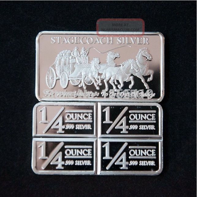 1 Oz.  999 Fine Silver Clad Bar (1/4 Oz X 4 On Back),  Airtight Display Case Silver photo