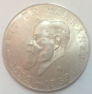 Mexico Mexican 1959 Cinco Peso Pesos Carranza Silver Coin photo
