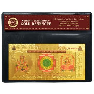 Mahalakshmi Wealth Attraction Note Special Colored 999 24k Gold India Banknote photo