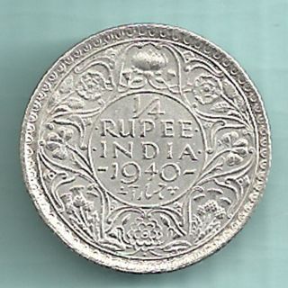 British India - 1940 - King George Vi Emperor - 1/4 Rupee - Rare Silver Coin photo