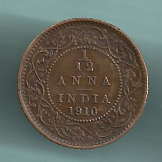 British India - 1910 - King Edward Vii - 1/12 Anna - Rare Variety Coin photo