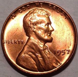 1957 1c Rb Lincoln Wheat Cent - Bu - M333 - Old Wheat Penny photo