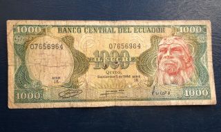 1984 Central Bank Of Ecuador 1000 Sucres Bankmote P 125 Ruminahui Circ M237 photo