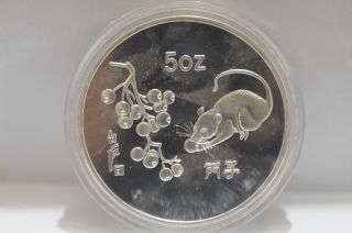 99.  99 Chinese 1996 Zodiac 5oz Silver Coin,  Year Of The Rat Purity Aaa photo