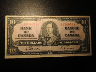 1937 Bank Of Canada $10 Ten Dollars H/d 6340568 Gordon Towers Bc - 24b photo