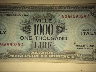 Series Of 1943a 1000 One Thousand Lire Issued In Italy Allied Military Currency photo