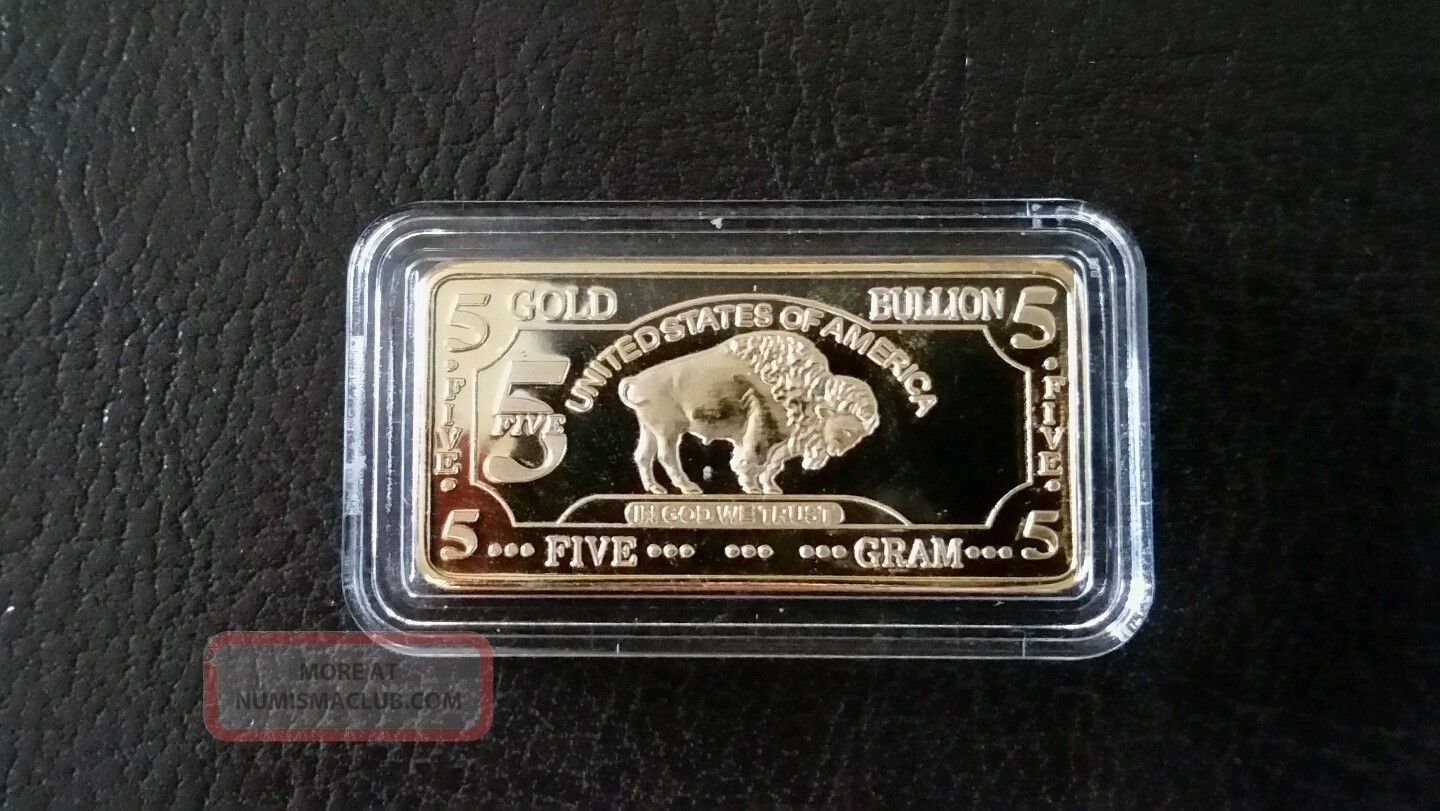 5 Gram 100 Mills.  999 Gold Buffalo Bar Gold Clad Best Deal On Ebay Gold photo