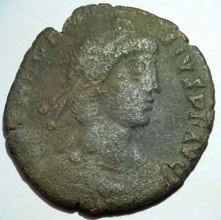 Ancient Roman Bronze Coin Theodosius 379 - 395ad Raising Kneeling Female R2 Rarity photo