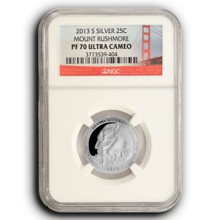 2013 S Ngc Pf70 Silver Mount Rushmore Atb Proof Quarter Coin Bridge Label photo