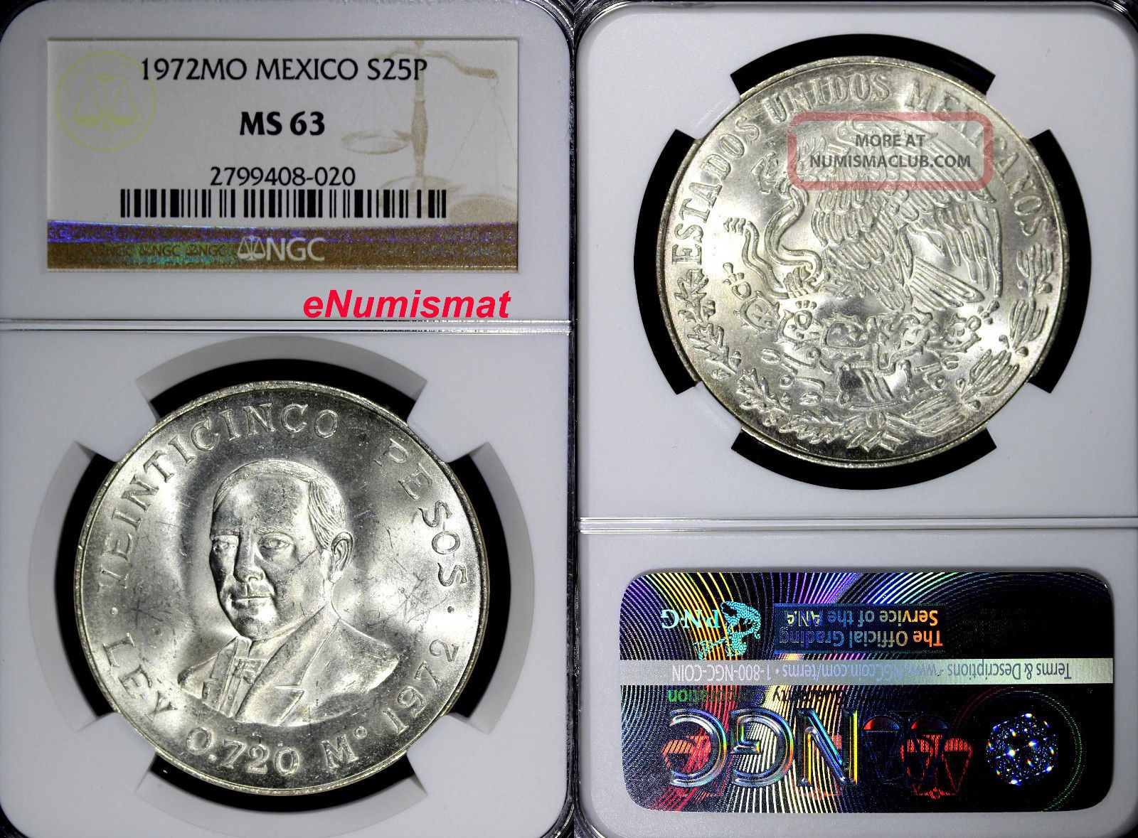 Mexico Silver 1972 Mo 25 Pesos Ngc Ms63 One Year Type Km 480 Mexico photo