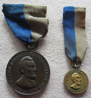 1905 Civil War Campaign Medal ' S Bronze & Very Rare Mini Brass Blue Gray Ribbons photo