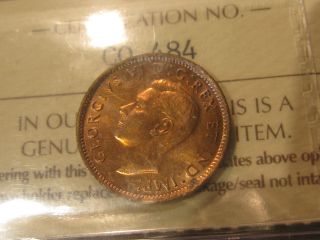 1947 Canada.  One Cent.  Iccs Graded Ms - 64 Red photo