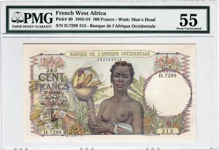 French West Africa 100 Francs 1945 - 54 (1948) Pmg 55 About Uncirculated P 40 photo