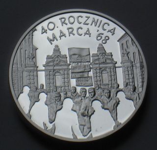 Silver 10 Zl Coin Of Poland - Warsaw Student Protests Of March 1968  Ag photo