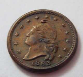 1863 Civil War Patriotic Store Card Token - Xf Detail - Peace Forever photo
