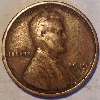 1919 - S 1c Bn Lincoln Wheat Cent - Vg - M534 - Old Wheat Penny photo