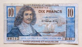 Saint Pierre & Miquelon 10 Francs 1950 - 1960 (circulated Banknote) photo
