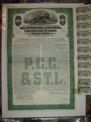 1944 Pittsburgh Cincinnati Chicago & St.  Louis Railroad Bond Stock Certificate photo
