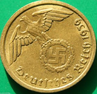 German Nazi Brass Coin 10 Rp 1939 A photo