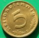 German Nazi Brass Coin 5 Rp 1939 D Germany photo 1