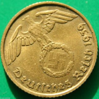 German Nazi Brass Coin 5 Rp 1939 B photo