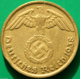 German Nazi Brass Coin 10 Rp 1938 J photo